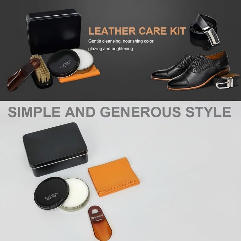 KASTWAVE Shoe Shine Kit, Shoe Care Kit, Shoe Cleaning Kit with Polish & Brush, Leather Shoe Care Set for Boots Dress Shoes, Compact Shoe Polish Brush Set for Home & Travel - Image 2