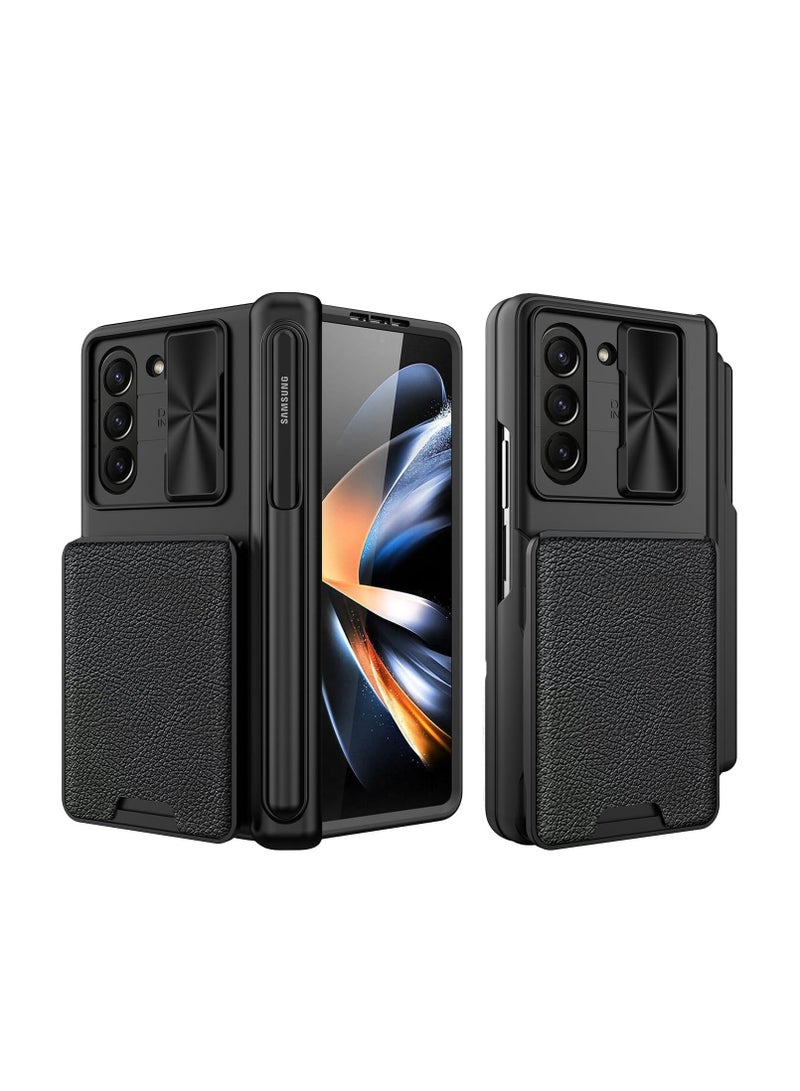 Aookay Compatible with Z Fold 6 Case with Pen Holder and Screen Protector, Wallet Case with Removable Card Slot, Sliding Camera Cover and Hinge Protective Phone Case [Pen Not Included] (Black) - Image 1