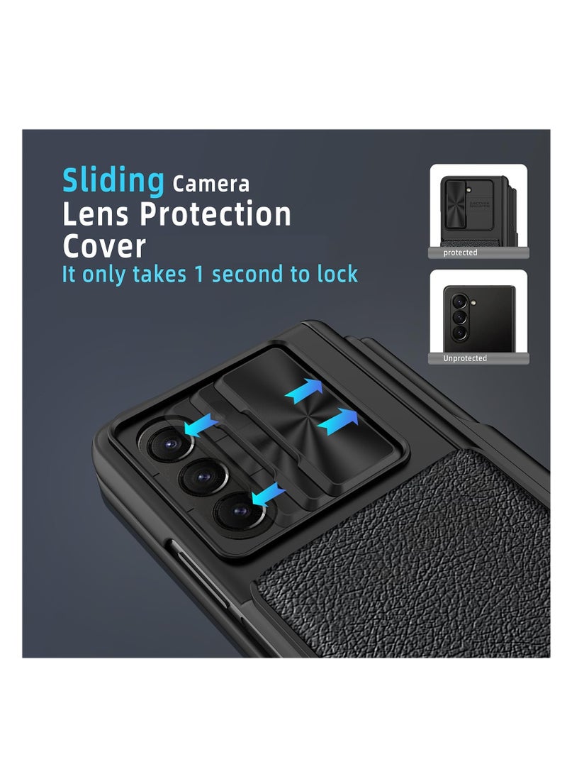 Aookay Compatible with Z Fold 6 Case with Pen Holder and Screen Protector, Wallet Case with Removable Card Slot, Sliding Camera Cover and Hinge Protective Phone Case [Pen Not Included] (Black) - Image 5