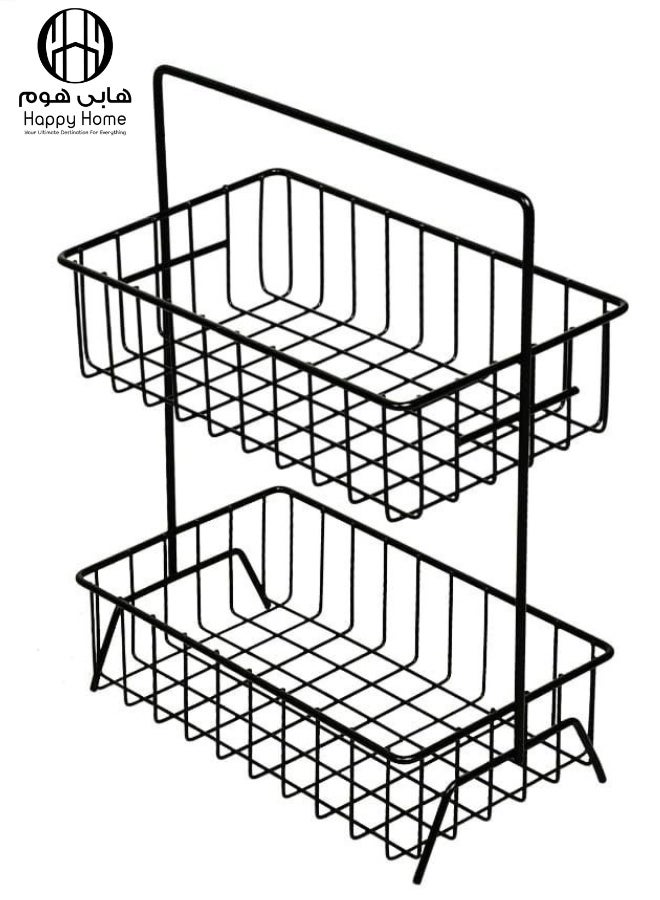 Happy Home 2-Tier Multi-Tier Fruit Basket with Sturdy Metal Handle - Modern Design for Serving Fruits, Desserts, and Preserving Vegetables - Ideal for Storage and Organization in the Kitchen or on the Dining Table - Easy to Clean, Large Capacity for Parties and Occasions - Size 37 x 29 cm - Image 1