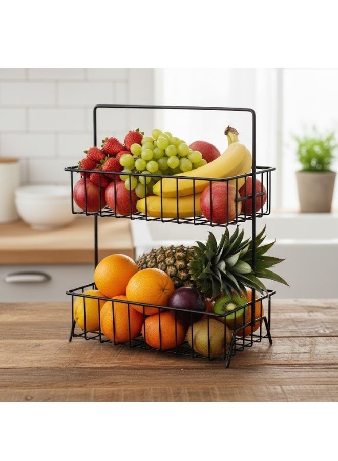 Happy Home 2-Tier Multi-Tier Fruit Basket with Sturdy Metal Handle - Modern Design for Serving Fruits, Desserts, and Preserving Vegetables - Ideal for Storage and Organization in the Kitchen or on the Dining Table - Easy to Clean, Large Capacity for Parties and Occasions - Size 37 x 29 cm - Image 4