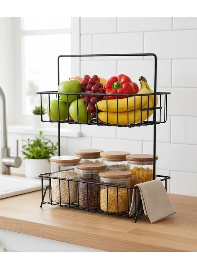 Happy Home 2-Tier Multi-Tier Fruit Basket with Sturdy Metal Handle - Modern Design for Serving Fruits, Desserts, and Preserving Vegetables - Ideal for Storage and Organization in the Kitchen or on the Dining Table - Easy to Clean, Large Capacity for Parties and Occasions - Size 37 x 29 cm - Image 4