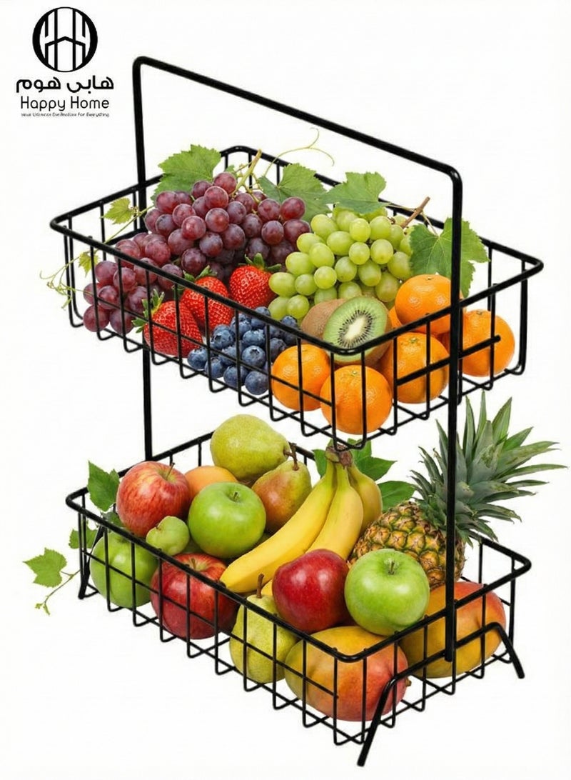 Happy Home 2-Tier Multi-Tier Fruit Basket with Sturdy Metal Handle - Modern Design for Serving Fruits, Desserts, and Preserving Vegetables - Ideal for Storage and Organization in the Kitchen or on the Dining Table - Easy to Clean, Large Capacity for Parties and Occasions - Size 37 x 29 cm - Image 1
