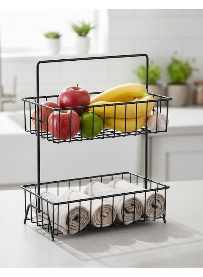 Happy Home 2-Tier Multi-Tier Fruit Basket with Sturdy Metal Handle - Modern Design for Serving Fruits, Desserts, and Preserving Vegetables - Ideal for Storage and Organization in the Kitchen or on the Dining Table - Easy to Clean, Large Capacity for Parties and Occasions - Size 37 x 29 cm - Image 3