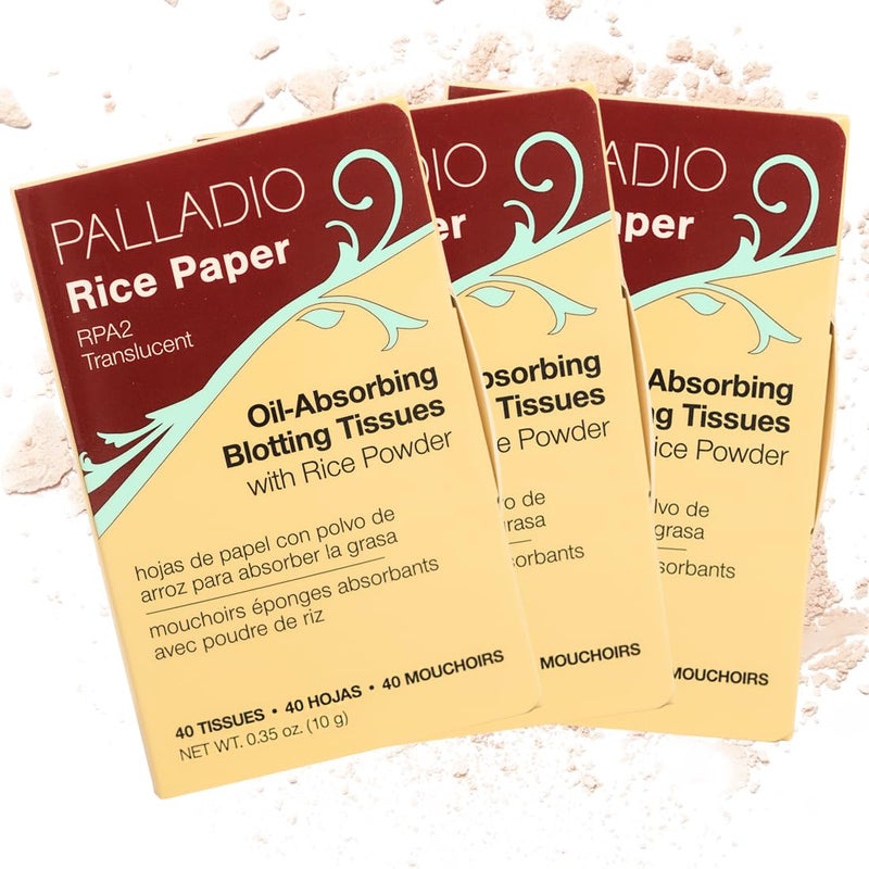 Palladio Facial Tissues for Oily Skin, Face Blotting Sheets Made from Natural Rice, Oil Absorbing Rice Paper with Rice Powder, 2 Sided, Instant Results, Translucent, 40 Count, Pack of 3