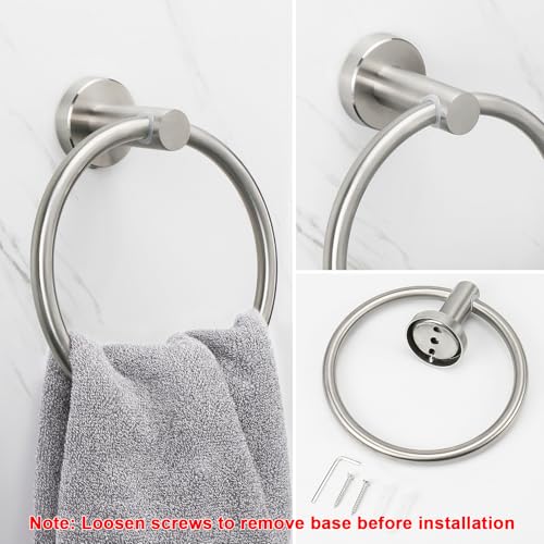 NearMoon Bath Towel Ring, Bathroom Hardware Accessories-Thicken Stainless Steel Hand Towel Holder for Bathroom, Modern Round Towel Hanger Wall Mounted (Brushed Nickel, 1 Pack) - Image 4