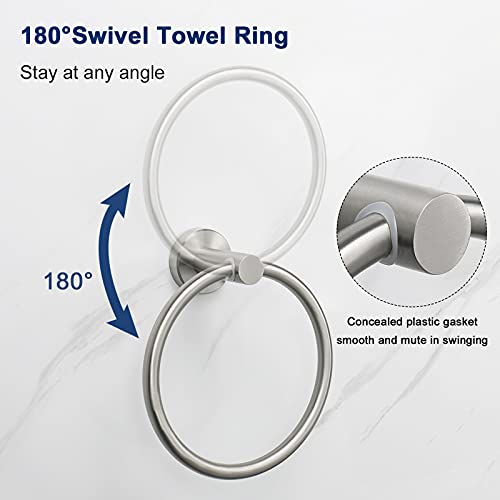 NearMoon Bath Towel Ring, Bathroom Hardware Accessories-Thicken Stainless Steel Hand Towel Holder for Bathroom, Modern Round Towel Hanger Wall Mounted (Brushed Nickel, 1 Pack) - Image 5