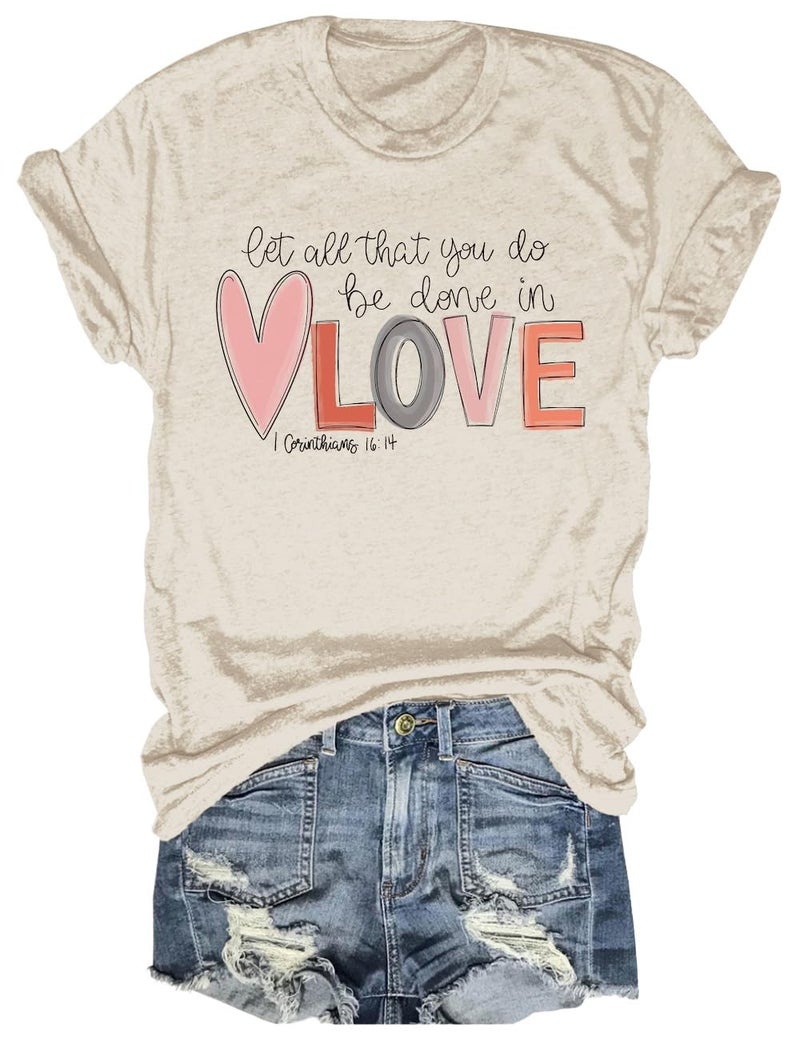 Short Sleeve Glitter Heart Shirt for Women Casual Valentine's Day Graphic Tees Tops(2024-Beige-A,S)