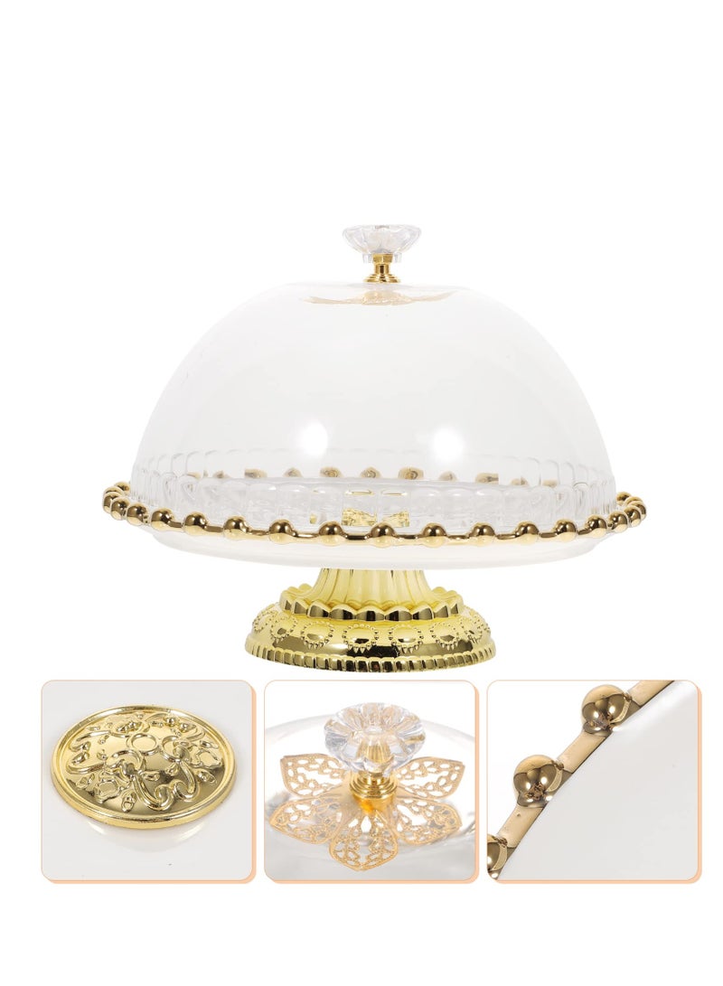 SYOSI Cake Tray with Glass Dome, Round Clear Cloche Dome Cake Plate, Cupcake Stand Pastry Display Dish Cake Pan Cover for Cake Dessert White  - Image 1