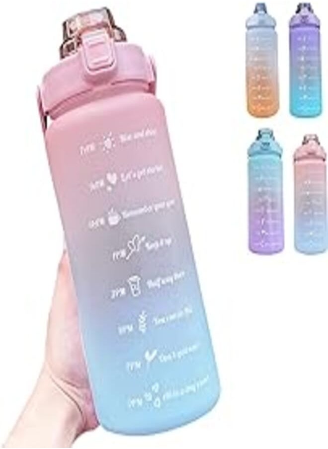 RATSAW 2L Sport Water Bottle, Water Bottle with Straw and Handle, Leakproof Water Bottle with Time Markings Reminder Ensure Full Day Drink, Suitable for Fitness, (Pink and Light Blue) 