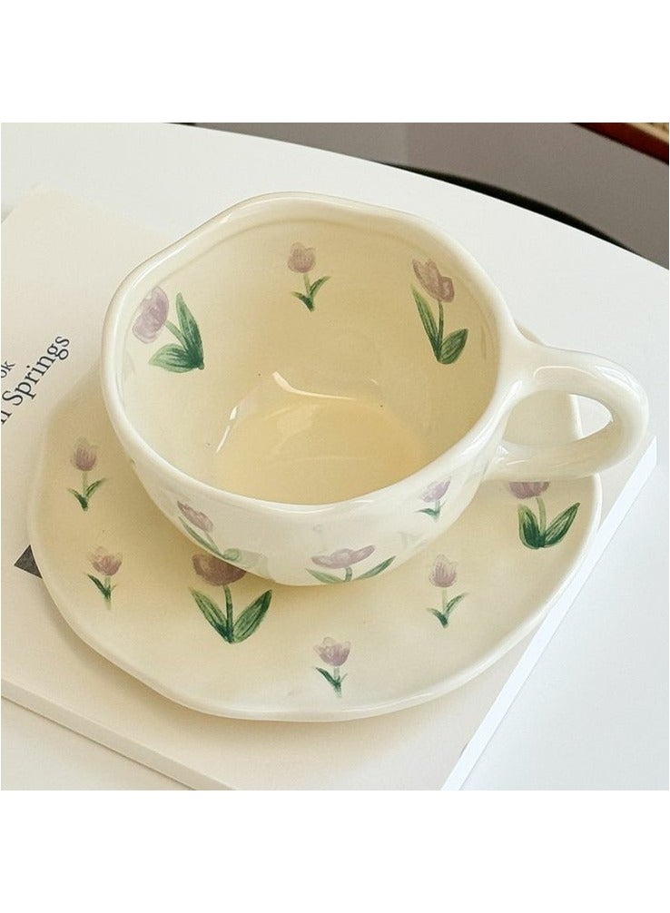 Ceramic flower-decorated coffee cup and saucer - Image 2