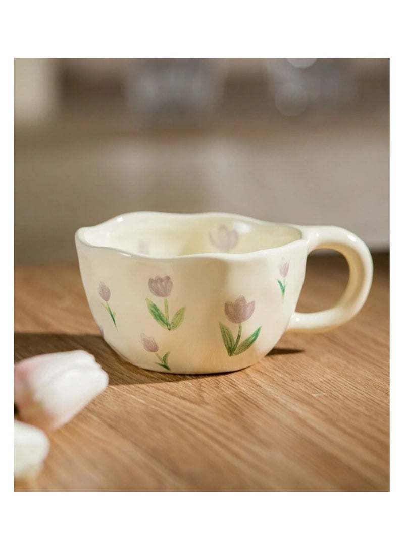 Ceramic flower-decorated coffee cup and saucer - Image 1