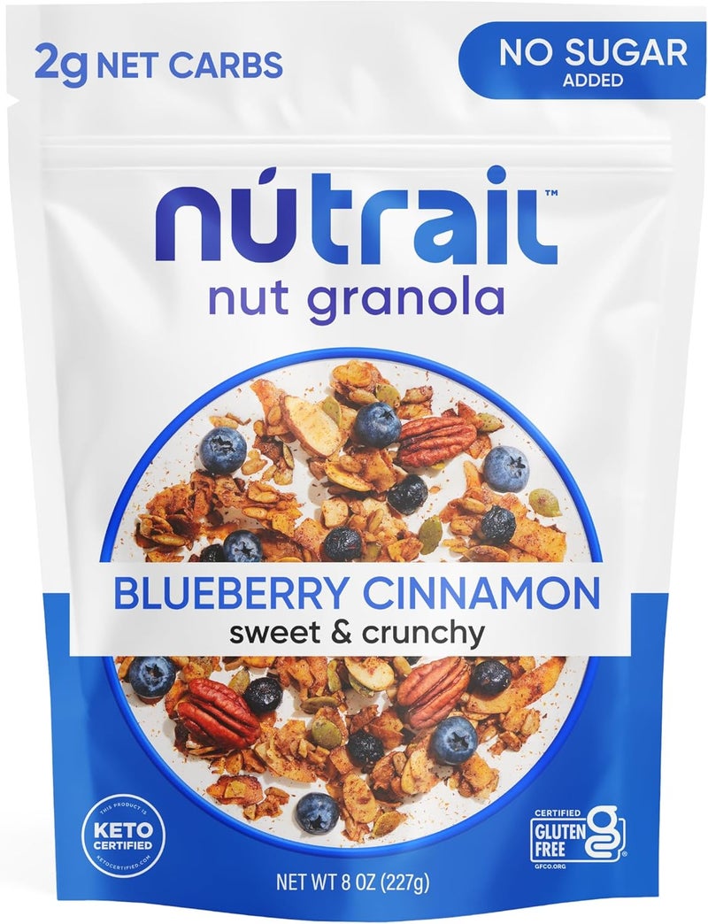 NuTrail Nut Granola Cereal, Blueberry Cinnamon, No Sugar Added, Keto, Low Carb, Gluten Free, 8 oz - Image 1
