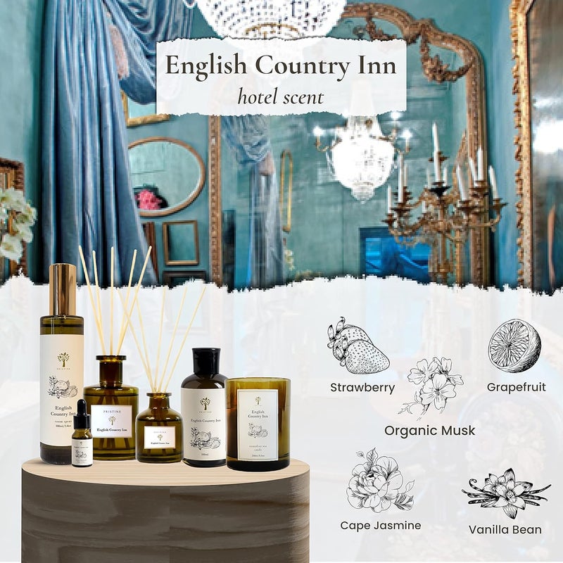 بريستين PRISTINE الإنجليزي Country Inn/مستوحاة من فندق Ritz Carlton | منتجات لتوزيع العطور باستخدام القصب: مجموعة تحتوي على رائحة الفراولة والفانيليا، مع أعواد توزيع العطور - لتزيين المنزل والمكتب - هدية عطرية - Image 4