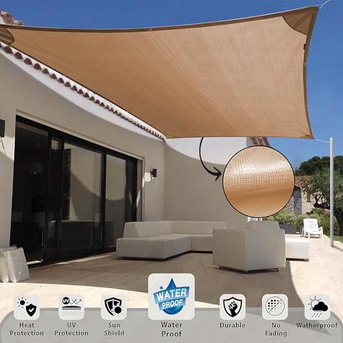 HIPPO Waterproof Sun Shade Sails HDPE Fabric - Rain Protection Sails for Terrace Shed, Shade Awnings for Car Parking (Bamboo-Mocha, 8.00FTX5.00FT) - Image 2