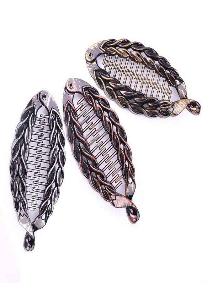 فوداتم مجموعة من 3 مشابك شعر بلاستيكية على شكل موزة، مشبك شعر كبير على شكل صدفة، مشبك شعر فرنسي مسطح على شكل سمكة قرش، مشط شعر، مشبك شعر للنساء - Image 1