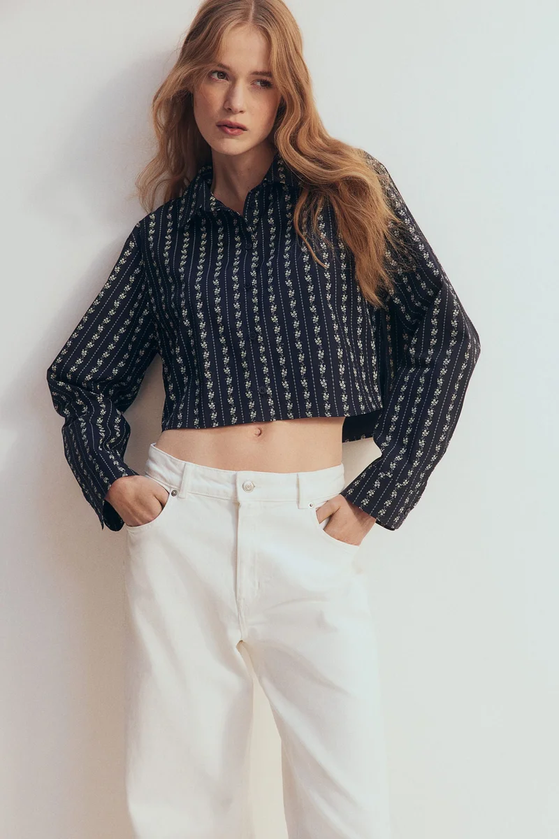 H&M Cropped tie-detail shirt