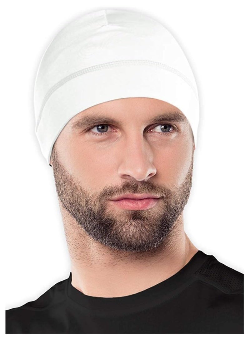 PAROPKAR Skull Cap Helmet Liner Cap for Men - Motorcycle, Cycling, Football Head Beanie & Hard Hat Liner - Sweat Wicking cap (White) - Image 1