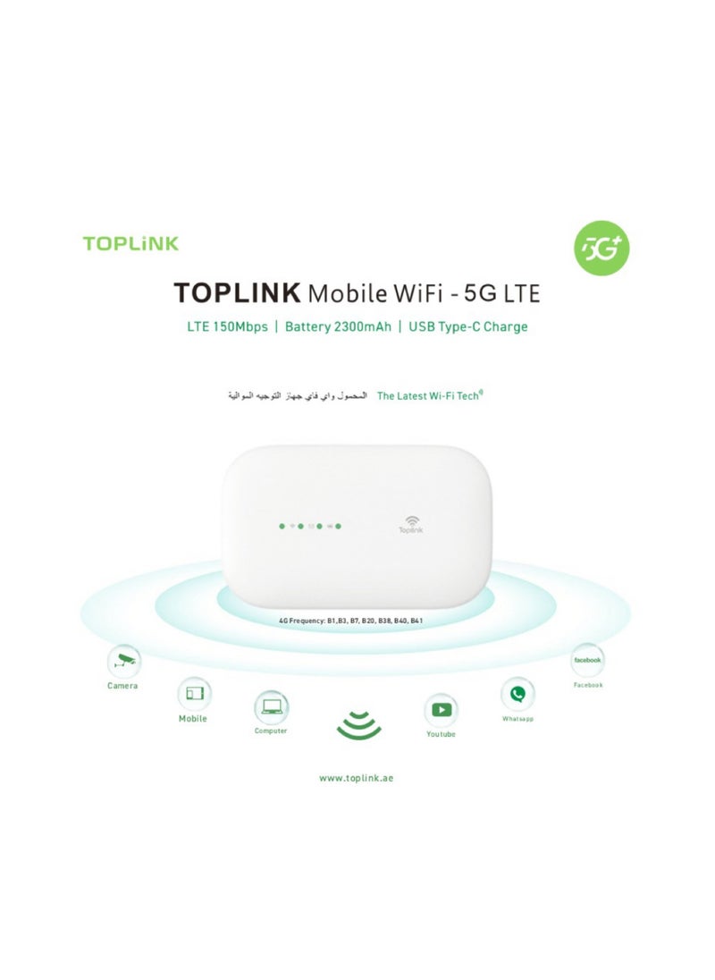 TOPLINK - HW66C 4G Pocket Mobilie Wi-Fi Router With 3000mAh Battery ，LTE 150Mbps,Plug And Play, Connects Up 12 Users，Compatible With All SIM Cards - Image 1