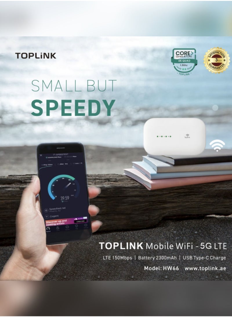 TOPLINK - HW66C 4G Pocket Mobilie Wi-Fi Router With 3000mAh Battery ，LTE 150Mbps,Plug And Play, Connects Up 12 Users，Compatible With All SIM Cards - Image 1