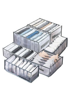 Arabest Wardrobe Clothes Organizer for Jeans, Upgraded Drawer Organizers for Clothing with Handle Foldable, Drawer Organizers Clothes for Family (6 Packs: Shirt+Jeans+T-Shirt+Bra+Underwear+Socks, Gray)  - Image 1