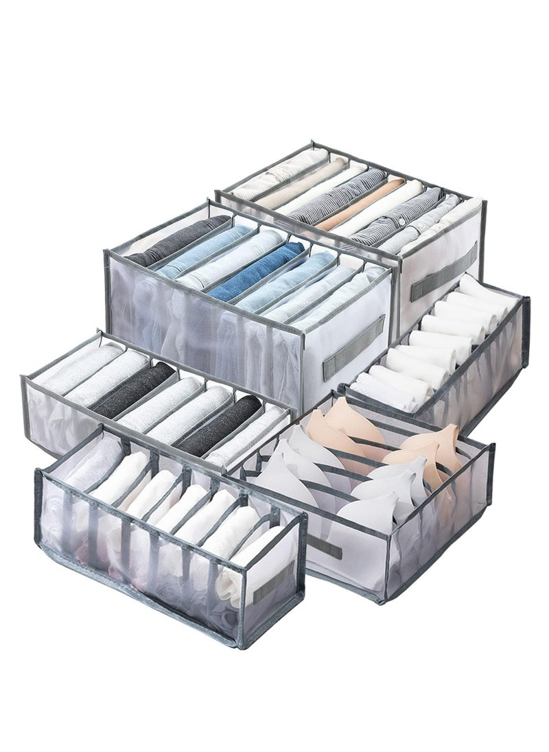 Arabest Wardrobe Clothes Organizer for Jeans, Upgraded Drawer Organizers for Clothing with Handle Foldable, Drawer Organizers Clothes for Family (6 Packs: Shirt+Jeans+T-Shirt+Bra+Underwear+Socks, Gray)  - Image 1