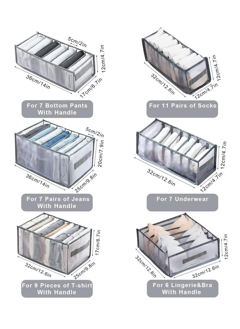 Arabest Wardrobe Clothes Organizer for Jeans, Upgraded Drawer Organizers for Clothing with Handle Foldable, Drawer Organizers Clothes for Family (6 Packs: Shirt+Jeans+T-Shirt+Bra+Underwear+Socks, Gray)  - Image 3