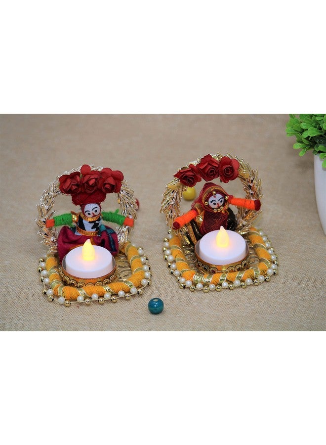 JH Gallery Handmade Recycled Material Rajasthani Dolls Puppet Jharokha Tealight Candle Holder, Multicolor (1 Pair), Recycled Material - Image 4