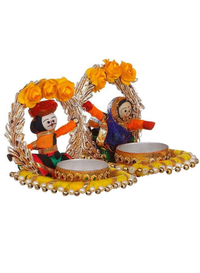 JH Gallery Handmade Recycled Material Rajasthani Dolls Puppet Jharokha Tealight Candle Holder, Multicolor (1 Pair), Recycled Material - Image 5