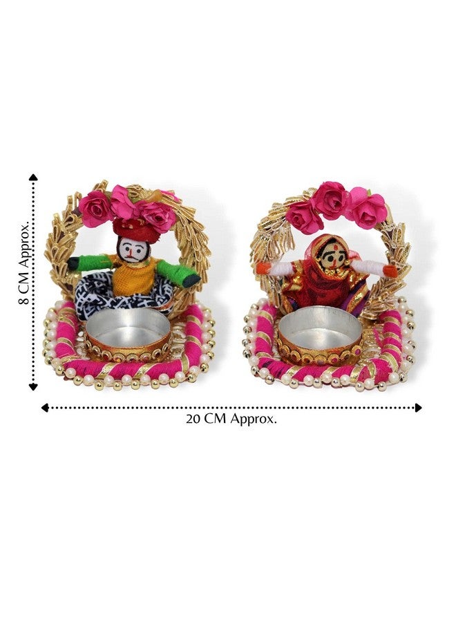 JH Gallery Handmade Recycled Material Rajasthani Dolls Puppet Jharokha Tealight Candle Holder, Multicolor (1 Pair), Recycled Material - Image 3