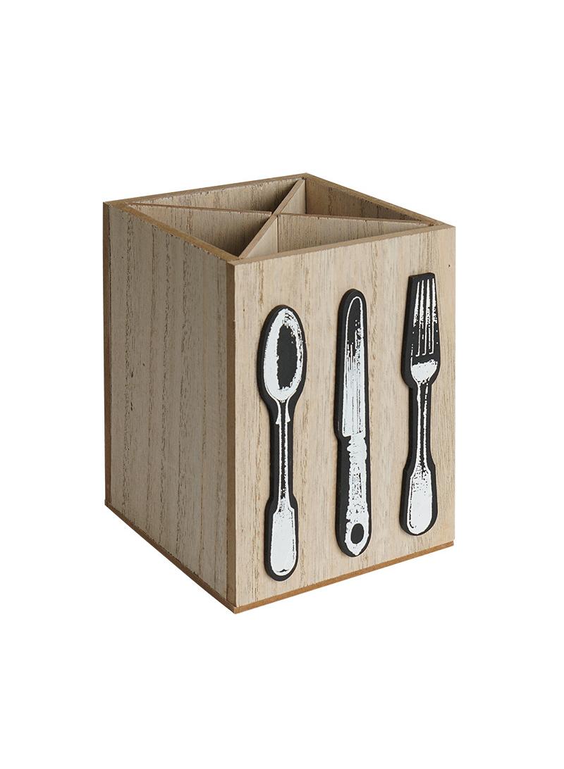 Y&D Wooden Silverware Holder 4 Compartments Kitchen Utensil Holder for Countertop Rustic Spoon Tools Storage Caddy Decoroon Decor 