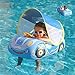 BOffer Baby Pool Float with Canopy PVC Baby Swim Float with Sun Shade Cover 3D Car Toddler Pool Float Swimming Floats Seat Boat for 1218 1224 Months Age 23 3 Years Blue Canopy - Image 3