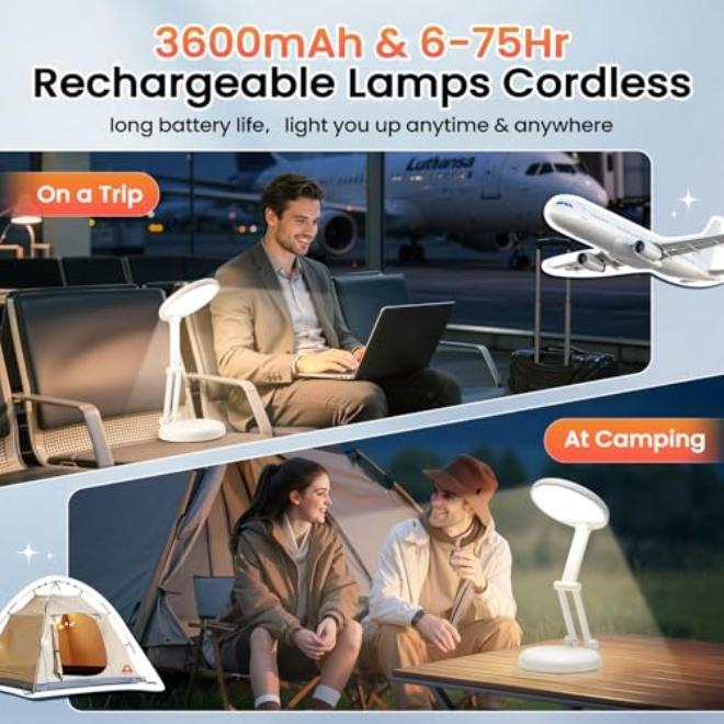 Rechargeable Desk Lamp with 360° Adjustable Arm and Touch Control – Ideal for Gifting, Home Office, Bedroom, Study – 3600mAh Battery, Dimmable LED - Image 4