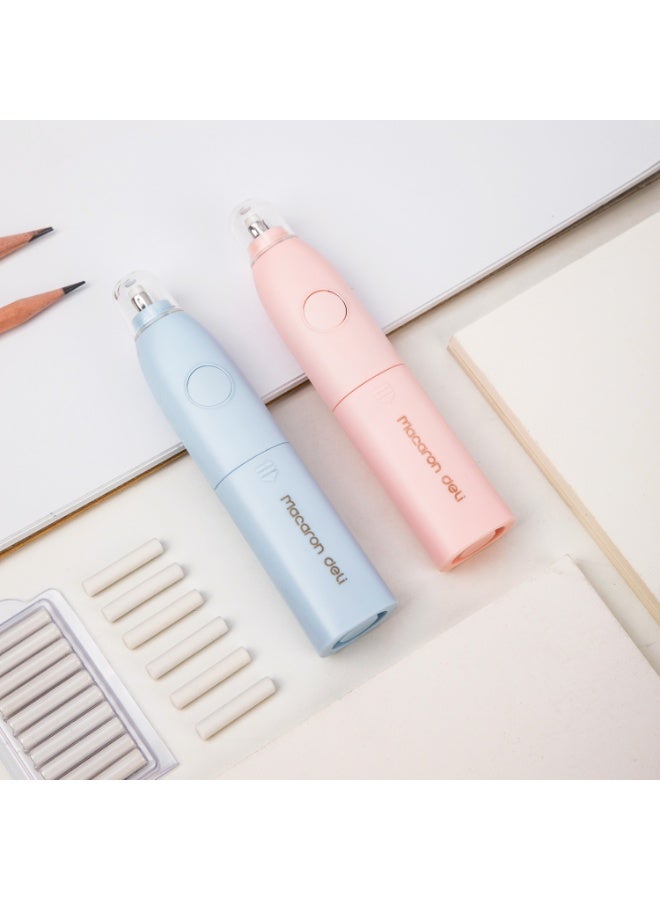 Deli Deli EH02701 Electric Eraser – PVC-Free, Non-Toxic, 2-in-1 Fan and Eraser, Coral Pink & Mist Blue, 128×27×22mm - Image 4