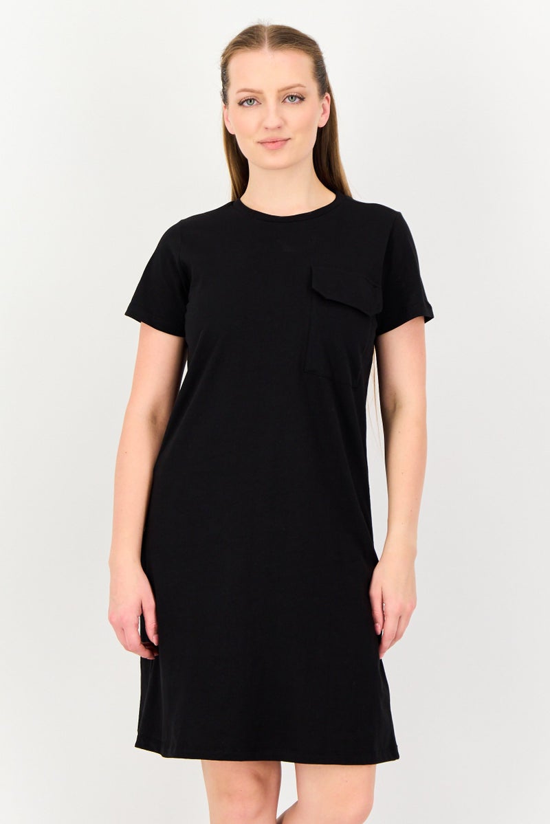 trendyol Women Plain Pocket Detailed Mini T-Shirt Dress, Black - Image 1