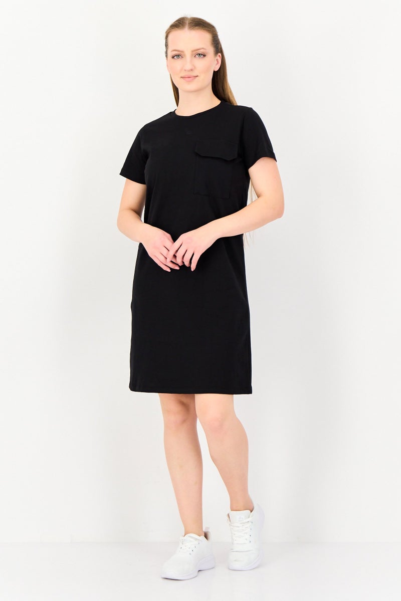 trendyol Women Plain Pocket Detailed Mini T-Shirt Dress, Black - Image 4