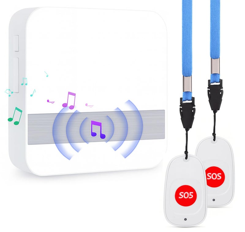 PANCA Wireless Call Button for Elderly | Emergency Caregiver Pager System with Neck Pendant & Portable Alert Button | Seniors Safety Medical Alert System (2 Call Buttons + 1 Receiver, 100M Range) - Image 1
