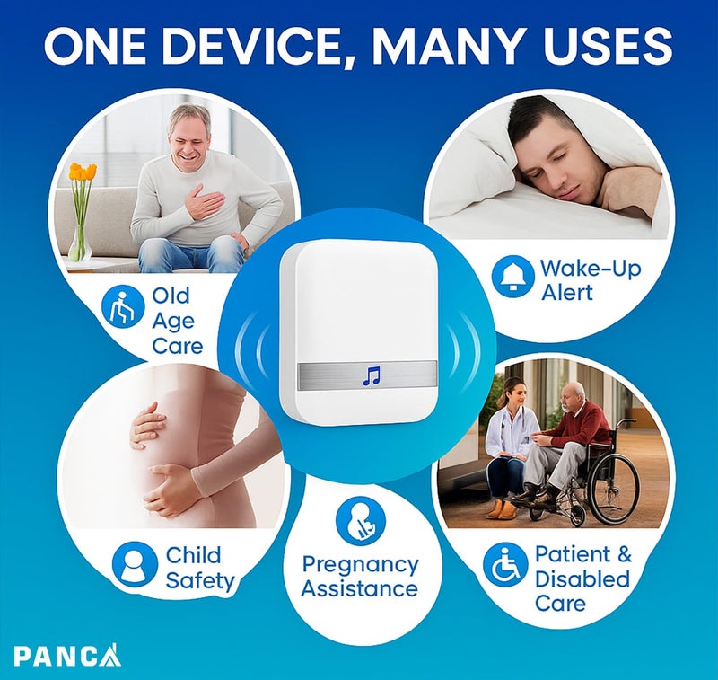 PANCA Wireless Call Button for Elderly | Emergency Caregiver Pager System with Neck Pendant & Portable Alert Button | Seniors Safety Medical Alert System (2 Call Buttons + 1 Receiver, 100M Range) - Image 3