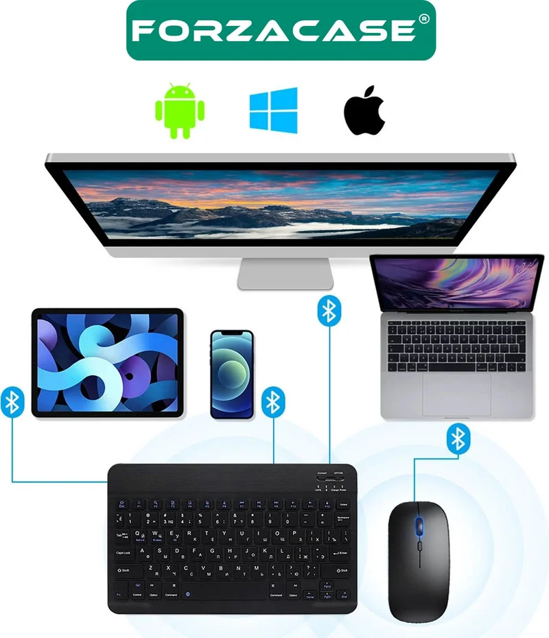 Forzacase Samsung Galaxy Tab S10 Plus 12.4 X820 Compatible Bluetooth Wireless Keyboard Mouse Set FC760