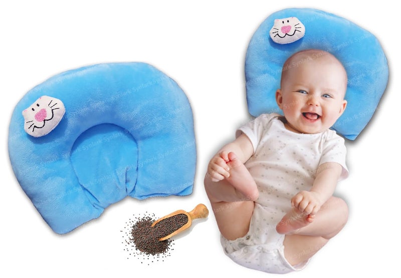 Synlark Mustard Seed Pillow for New Born Baby, Ideal for Round Head Shaping Seed Pillow for 0 to 12 Months Babies (Sky-Blue) - Image 1
