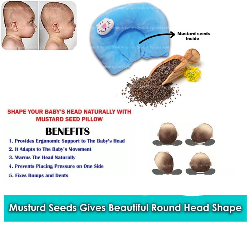 Synlark Mustard Seed Pillow for New Born Baby, Ideal for Round Head Shaping Seed Pillow for 0 to 12 Months Babies (Sky-Blue) - Image 2