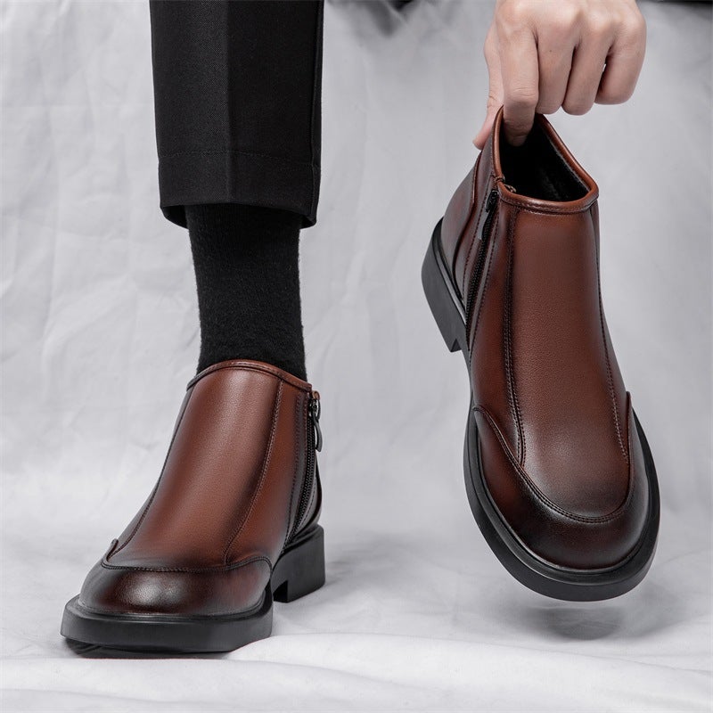 2024 Mens Martin Boots Leather Winter Trendy Brown cotton shoes 