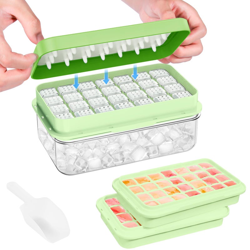 PHINOX Ice Cube Tray With Lid and Bin, Ice Trays for Freezer, Flexible Ice Cube Trays, Making 56 pcs Ice Cubes, Chilling Cocktail, Whiskey, Coffee, with 2 trays, Ice Container, Scoop&Cover, BPA Free - Image 1