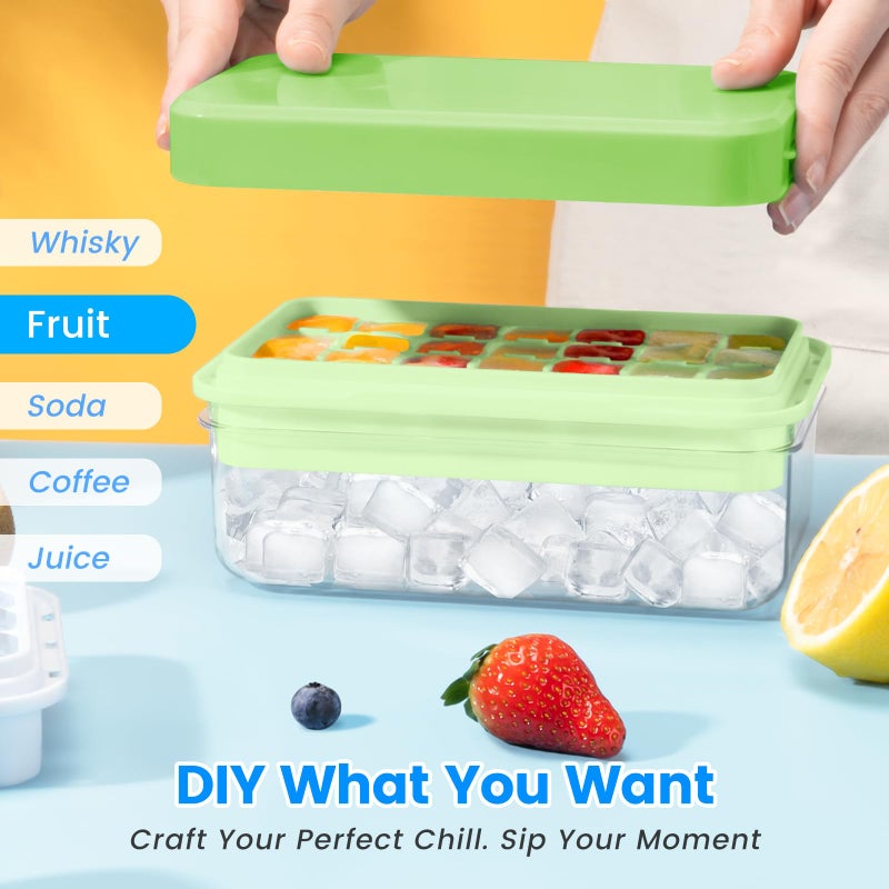 PHINOX Ice Cube Tray With Lid and Bin, Ice Trays for Freezer, Flexible Ice Cube Trays, Making 56 pcs Ice Cubes, Chilling Cocktail, Whiskey, Coffee, with 2 trays, Ice Container, Scoop&Cover, BPA Free - Image 4