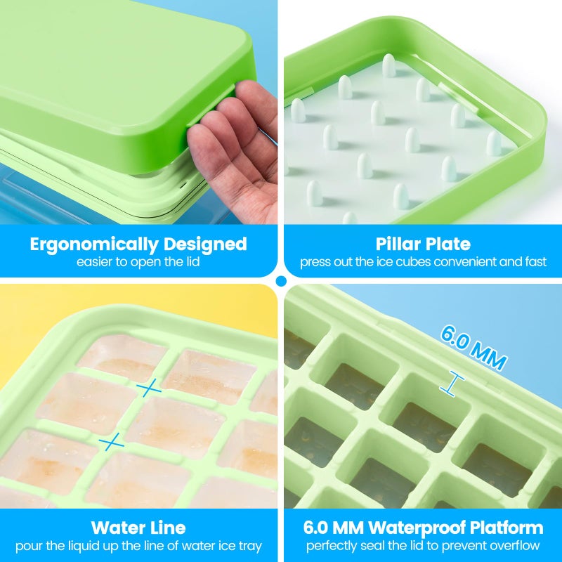 PHINOX Ice Cube Tray With Lid and Bin, Ice Trays for Freezer, Flexible Ice Cube Trays, Making 56 pcs Ice Cubes, Chilling Cocktail, Whiskey, Coffee, with 2 trays, Ice Container, Scoop&Cover, BPA Free - Image 5
