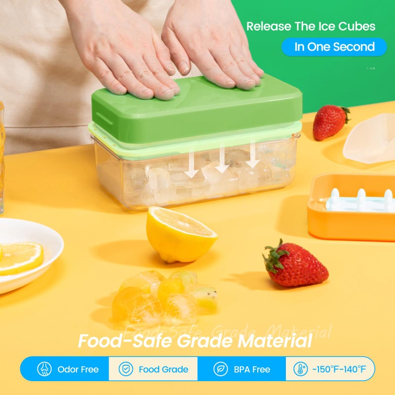 PHINOX Ice Cube Tray With Lid and Bin, Ice Trays for Freezer, Flexible Ice Cube Trays, Making 56 pcs Ice Cubes, Chilling Cocktail, Whiskey, Coffee, with 2 trays, Ice Container, Scoop&Cover, BPA Free - Image 2