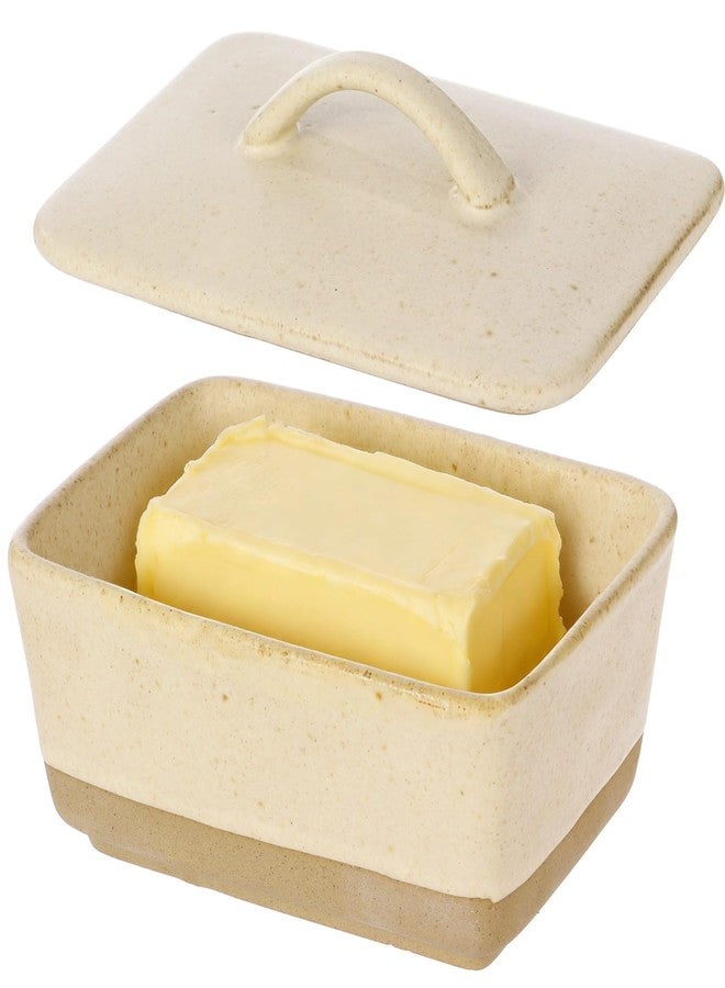 COSYOO Ceramic Butter Dish with Lid, 450 ml Vintage European Square Butter Dish with Handle, Airtight Storage Container for Kitchen Countertop, Dining Baking (White) - Image 1