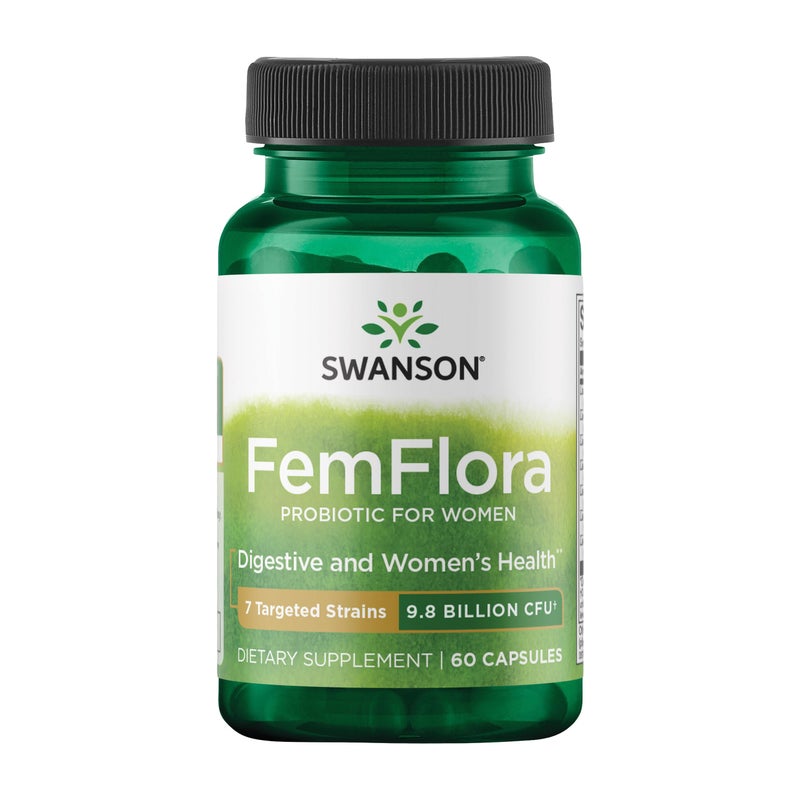 Swanson FemFlora Feminine Probiotic Supplement Supporting Flora of The Mouth GI Tract and Vagina Probiotics for Women with 9 Billion CFU Per Capsule 60 Capsules