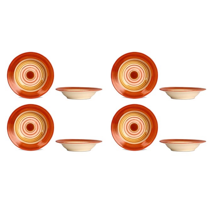 STONEWARE CERAMIC HANDMADE BEIGE AND STUDIO SOUP PLATES SET OF 8 MULTICOLOR 171735 CM