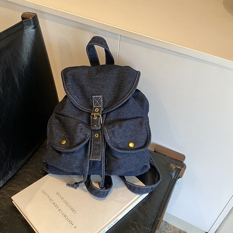 Baroness Vintage Denim Backpack Women'S Bag Fashionable Student Class Backpack All-Match Shoulder Handbag